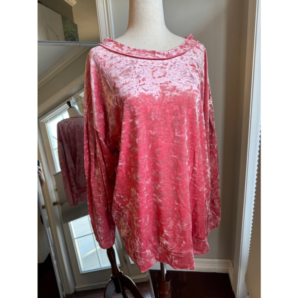 Maronie Tops - Maronie | Long Dolman Sleeved in Pink Salmon Velvet | L